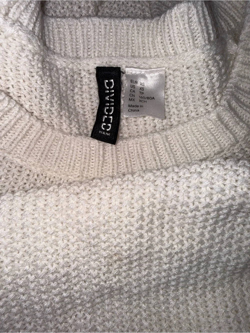 1356-Divided Cream Crewneck Sweater - Textured Knit Pullover